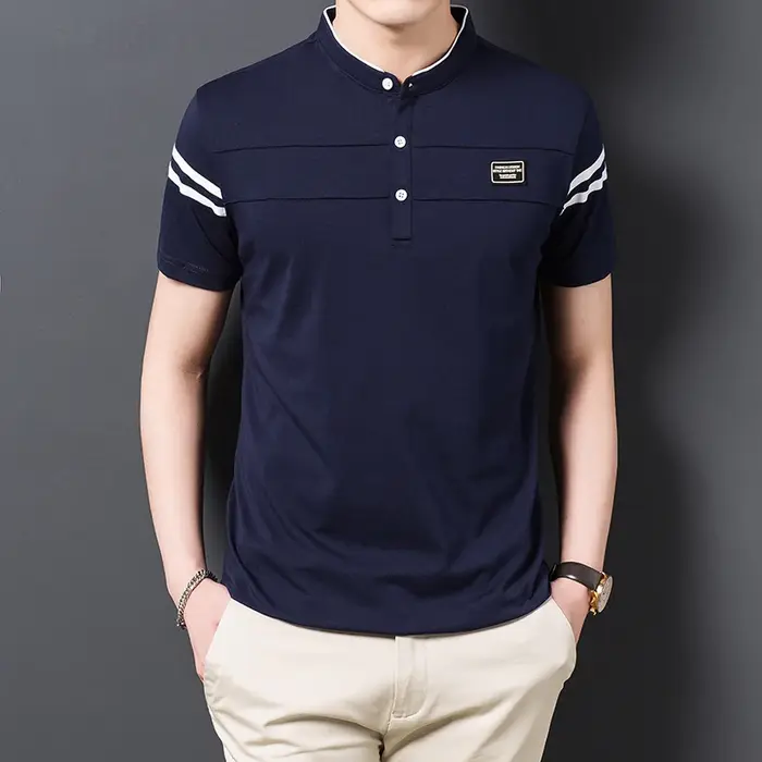 T-shirt POLO d'été pour hommes, décontracté, en coton, respirant, col montant, manches courtes, coré