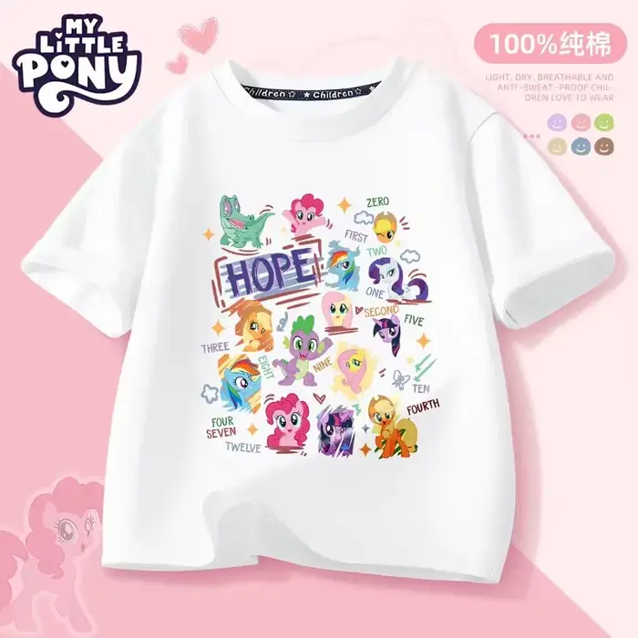 T-shirt d'été My Little Pony 2026, nouveau tissu respirant et frais, imprimé dessin animé, haut déco