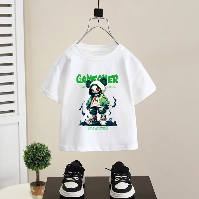 T-shirt à manches courtes pour garçons et filles de 4 à 6 ans, vêtements d'été pour enfants de 7 à 13 ans, jeu sur imprimé, 2025