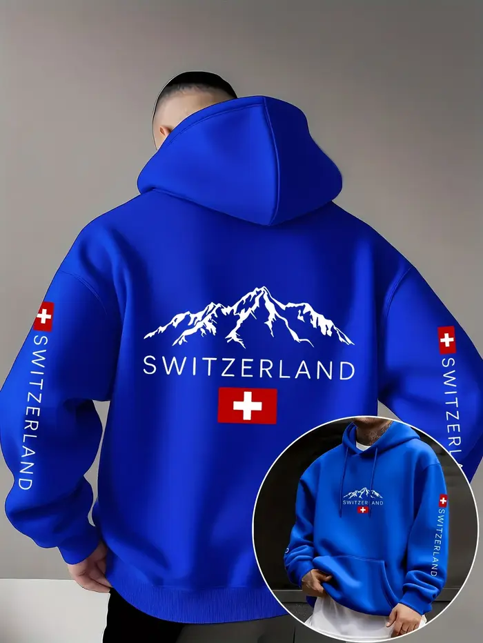 Sweat-shirt à capuche unisexe avec imprimé montagne Suisse