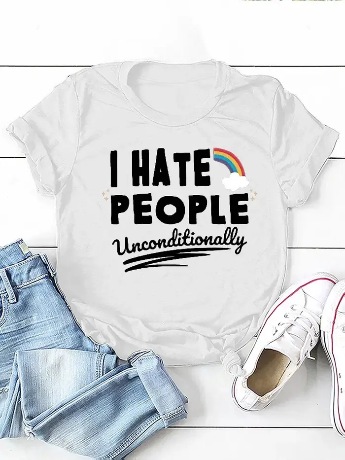 Je déteste les gens arc-en-ciel imprimé femmes t-shirt à manches courtes col rond femmes t-shirt dam