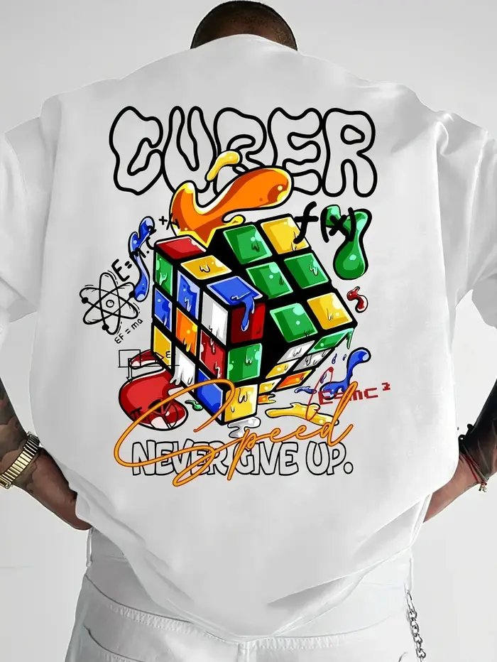 T-shirt ample à manches courtes pour homme, nouvelle mode estivale, imprimé graffiti créatif 'Cube P