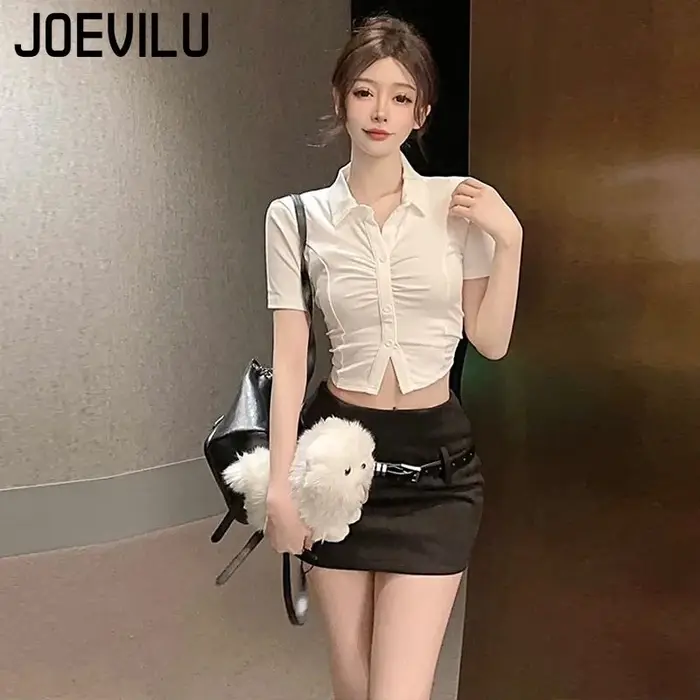 Polo Sexy pour femmes, T-Shirt à manches courtes à revers boutonné