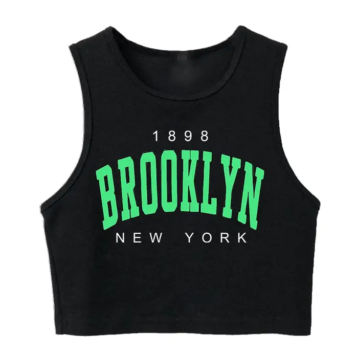 T-shirt court imprimé lettre pour femme, Harajuku, années 90, Brooklyn, style coréen, Y2K, années 18