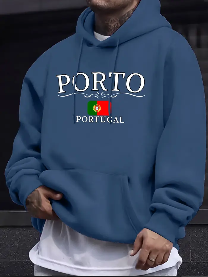 Porto Portugal lettre et drapeau imprime hommes sweat à capuche polaire doux haute rue