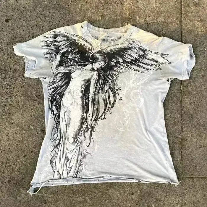 Silver Star Y2K Dark Heavy Metal t-shirt unisexe Punk Streetwear surdimensionné Graffiti gothique De