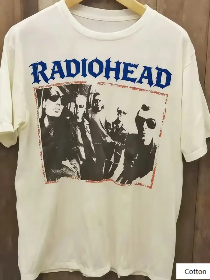 T-shirts Rares Oversize Rock Radiohead Kid A's Album Tour Concert Noir Blanc Bleu Marine Homme Femme Décontracté Imprimé Manches Courtes