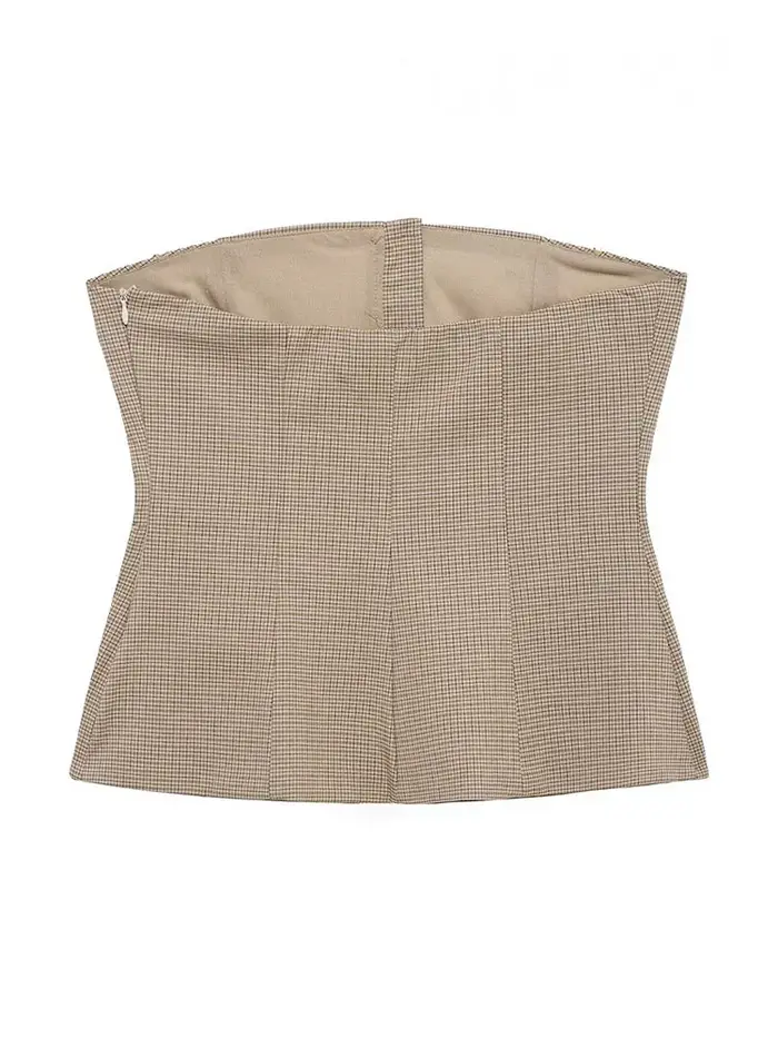 HH femmes été élégant épaules dénudées hauts courts femme mode vichy simple boutonnage poche décorer haut sans manches Mujer