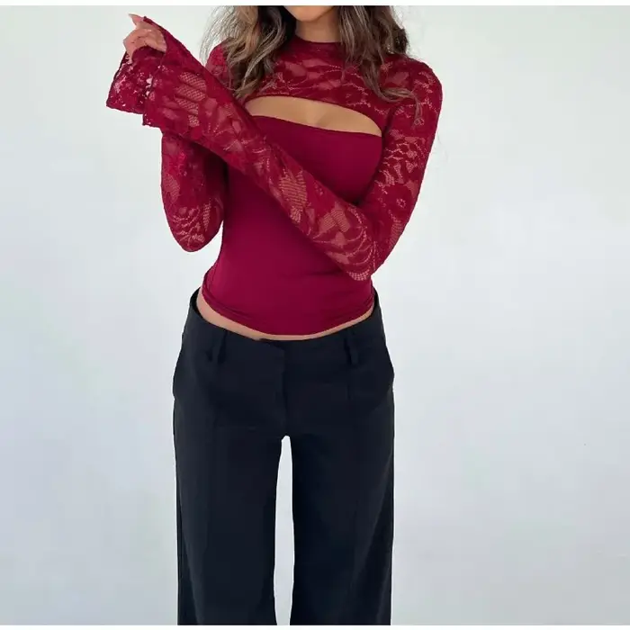 Nouveau T-shirt en dentelle pour femmes haut polyvalent vêtements