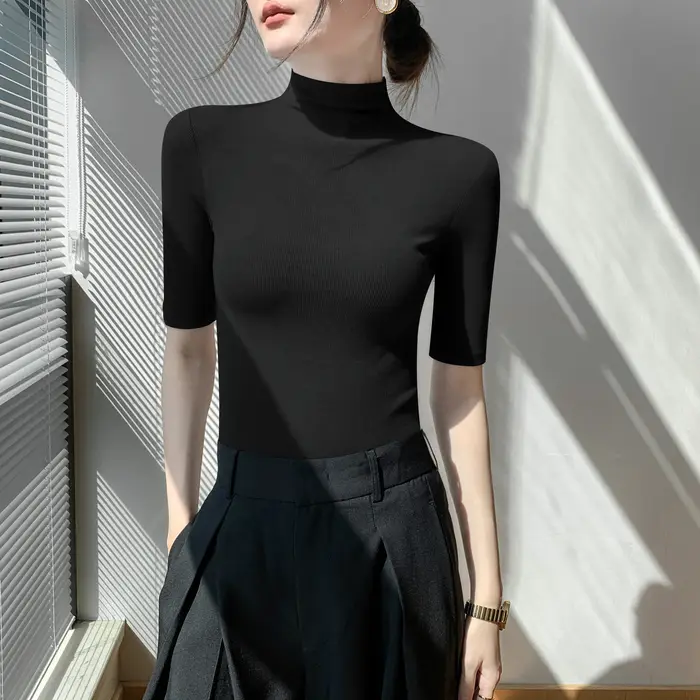 Pull Astronomique à Col Roulé et Manches Courtes pour Femme