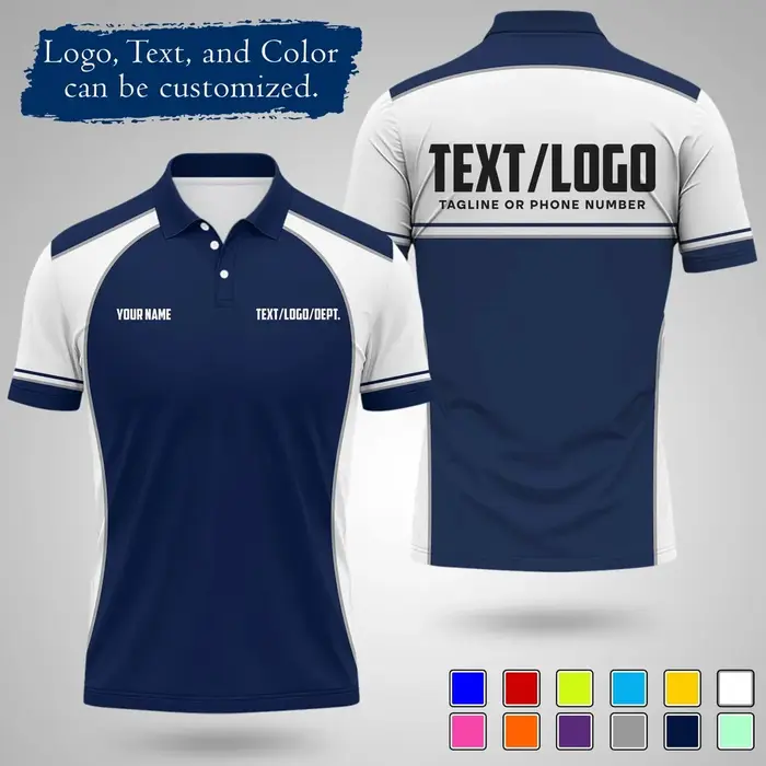Polo d'équipe personnalisé, personnalisable avec nom et logo, pour hommes et femmes, manches courtes