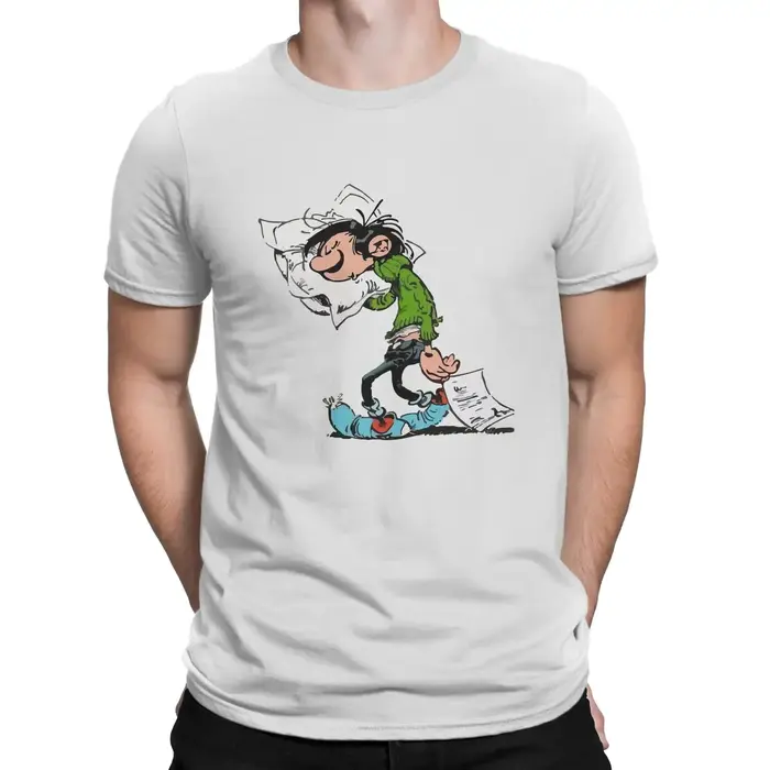 Gaston Lagaffe Comics T-shirt pour homme, T-shirt créatif, Big Ben avec oreiller, col rond, pur coto