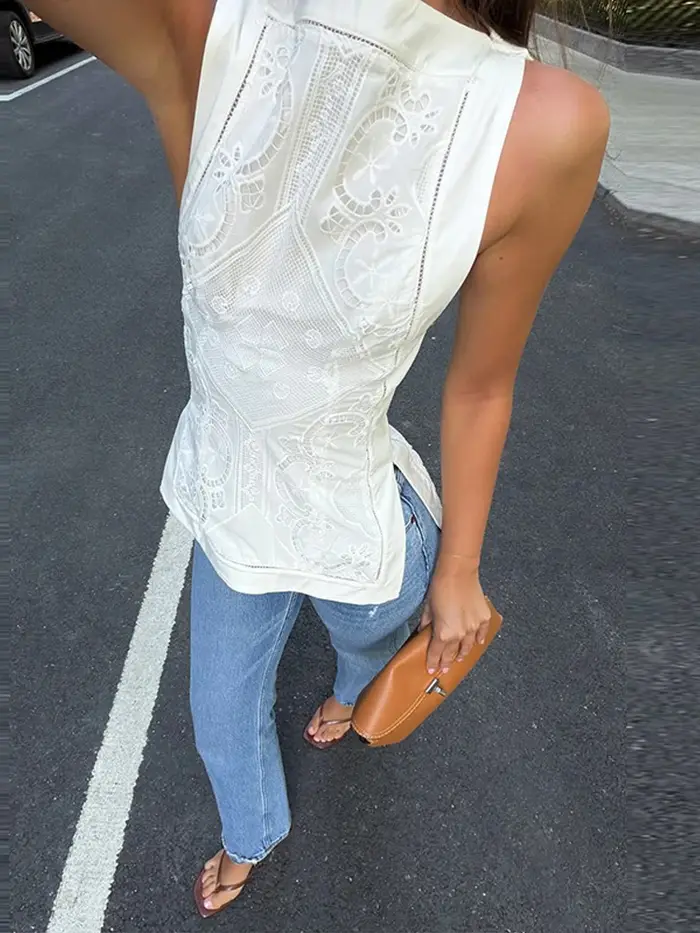 Débardeur brodé vintage pour femme