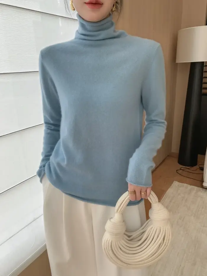 Choix femmes 100% pull en cachemire col roulé à manches longues pull Simple basique cachemire tricot