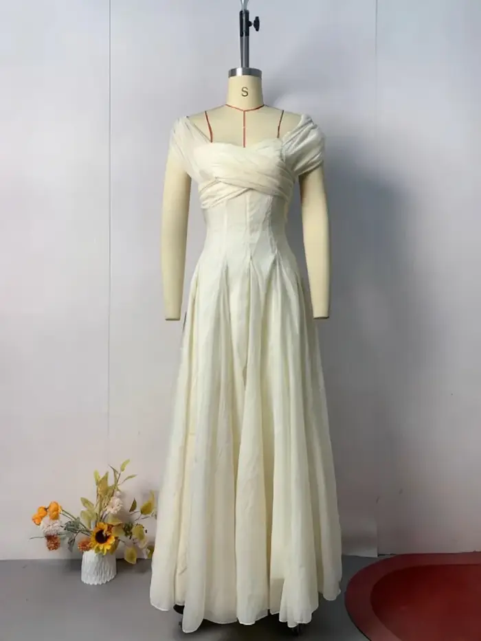 VGH français doux robes d'été pour les femmes col carré sans manches tunique maille Dates fête bouffée longue robe femme vêtements Style