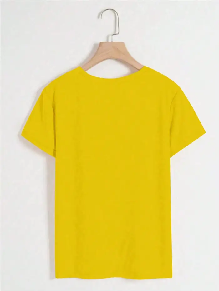 T-shirt jaune pour femme avec imprimé rose doré