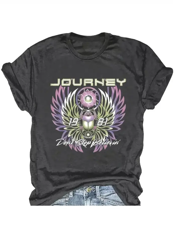 T-shirt pour femme Journey Don't Stop Believin' 1981 - Motif graphique groupe de rock rétro, haut dé