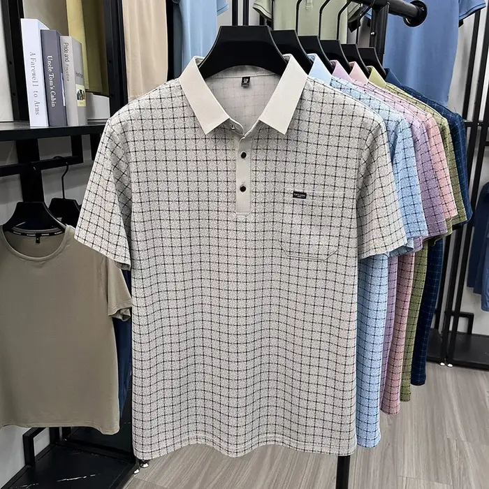 Polo homme à carreaux coupe décontractée avec col à revers