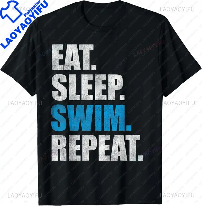 T-shirt graphique vintage, manger, dormir, nager, impression d'anticorps, design original, cadeaux