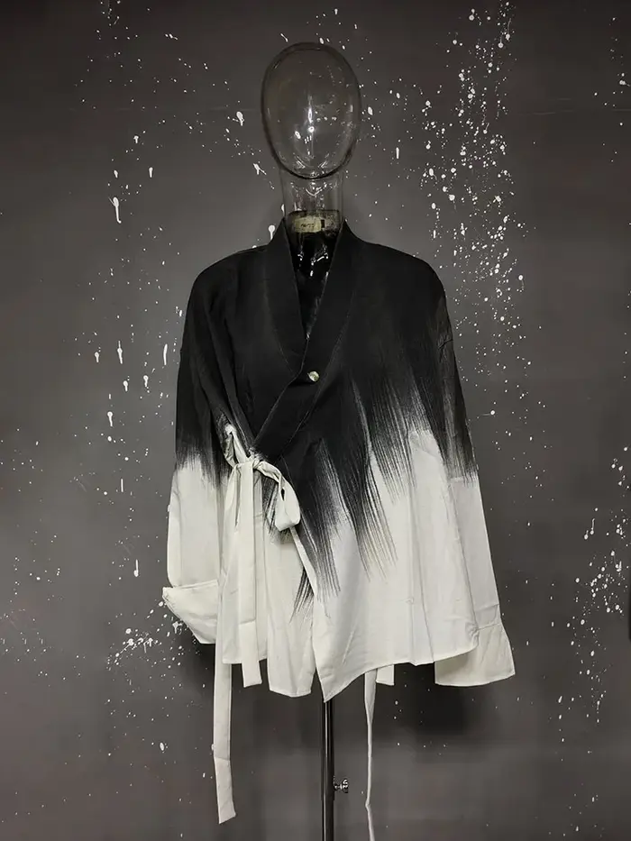 DEAT Fashion Tie Dye Waist Tie Shirt Chemisier ample à manches longues et col en V pour femme Printemps-Été Nouveau 7A3108