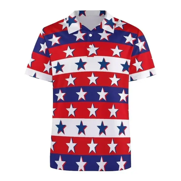Polo pour Homme 2026 Tendance Motif Drapeau USA Impression 3D Manches Courtes T-shirt Vente Chaude Style Urbain Été Boutonné Col Revers Ample