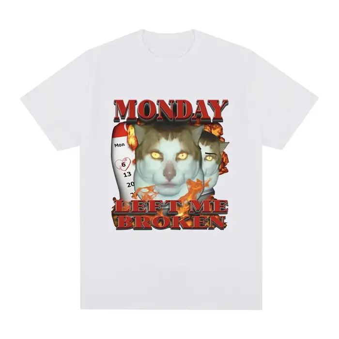 T-shirt graphique humoristique « Funny Monday Left Me Broken Cat Meme » pour homme