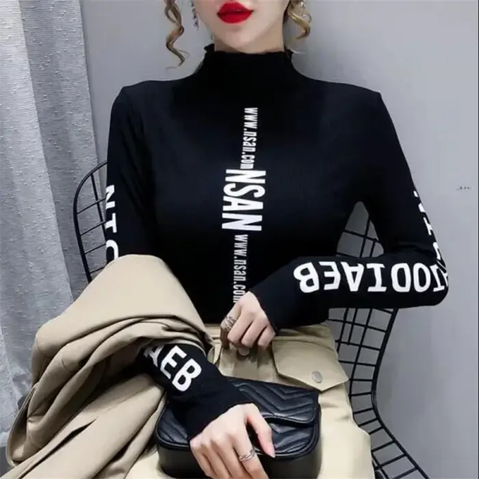 T-shirt à col mi-haut élastique pour Femme