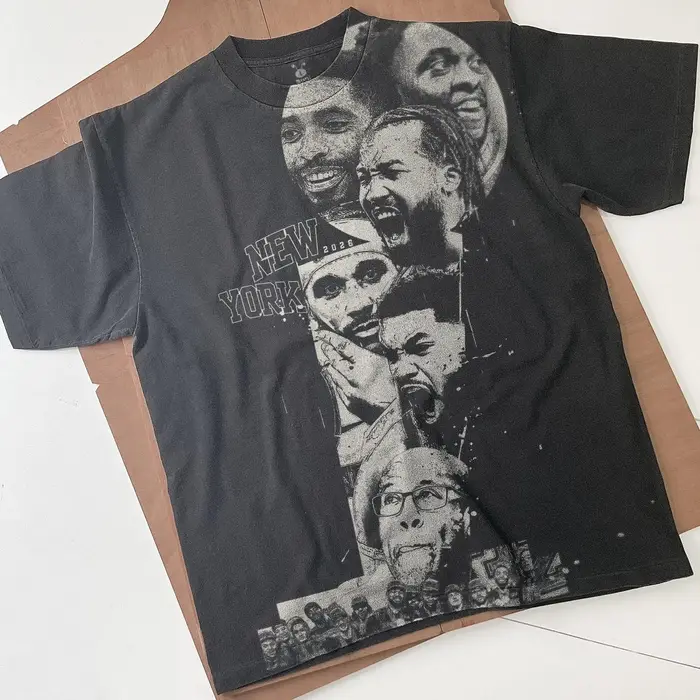 T-shirt artisanal décoloré noir délavé pour les championnats de basketball de New York 2026 : Coton 