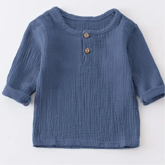 T-shirt en lin plissé pour enfant, vêtement à la mode pour garçon et fille, collection été 2023