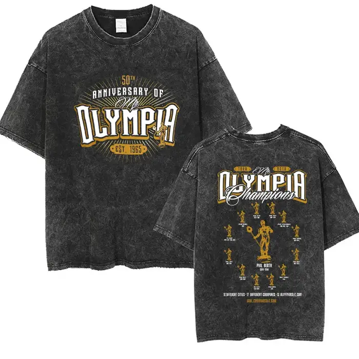 T-shirt graphique vintage délavé Olympia Gym pour homme 2026