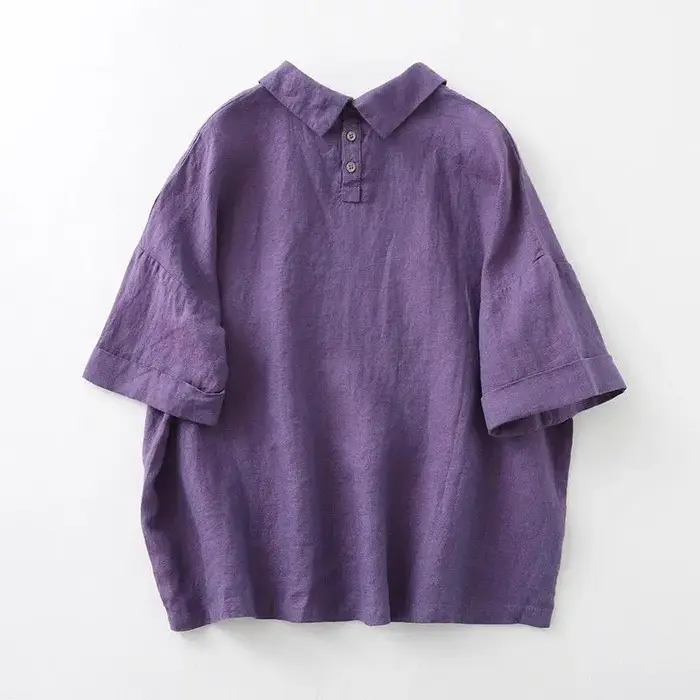 Pull rétro de couleur unie, chemise à manches courtes pour l'été, ample et polyvalent, haut aminciss