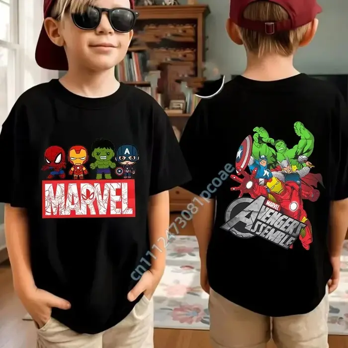 T-shirts décontractés à manches courtes et col rond pour enfants, série de super-héros Marvel, pour 