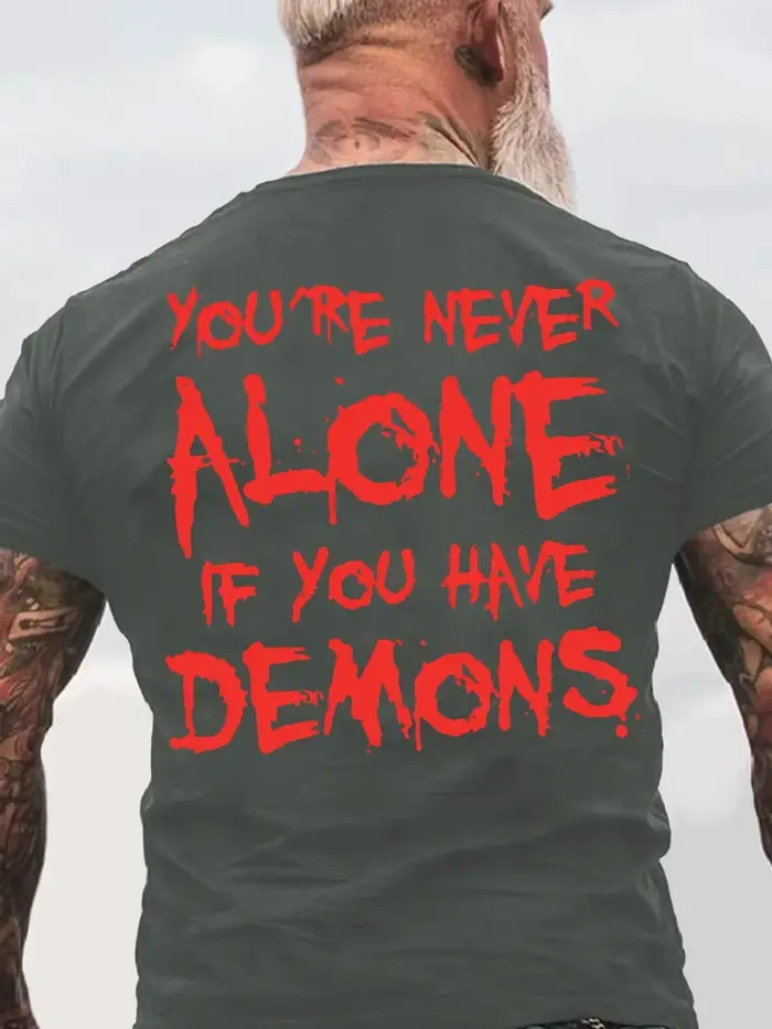 T-shirt imprimé dos noir en coton, vous n'êtes jamais seul si vous avez des démons