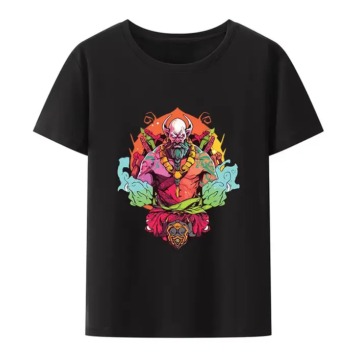 T-shirt manches courtes homme, estival et tendance, avec illustration de guerrier artistique, imprim