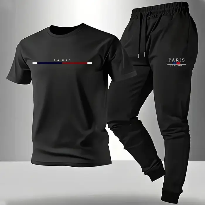 Ensemble homme T-shirt et pantalon de survêtement imprimé Paris
