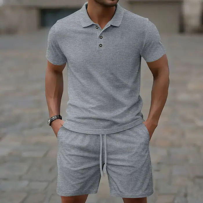 Polo d'été décontracté pour hommes, manches courtes, ensemble brodé à la mode avec Short, col rabatt
