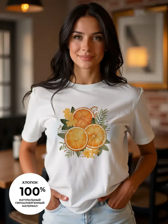 T-shirt femme imprimé fruits frais - Haut décontracté en pur coton à col rond et manches courtes