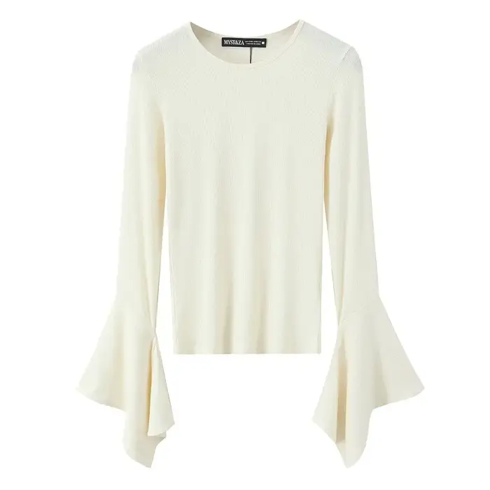 T-shirt noir à manches longues et col rond pour femme