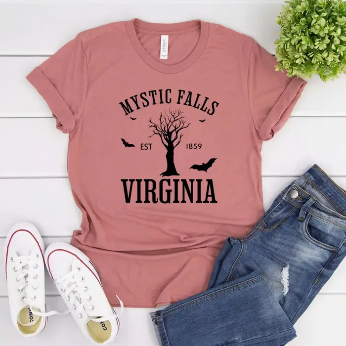 Mystic Falls Virginia T-shirt Vampire Diaries Chemise Rétro Émission de télévision TVD Inspiré Tee Damon Salvatore