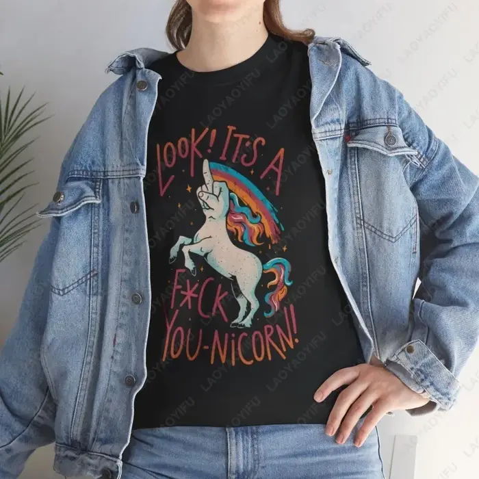 F-You T-Shirt licorne Style Humor coton à manches courtes