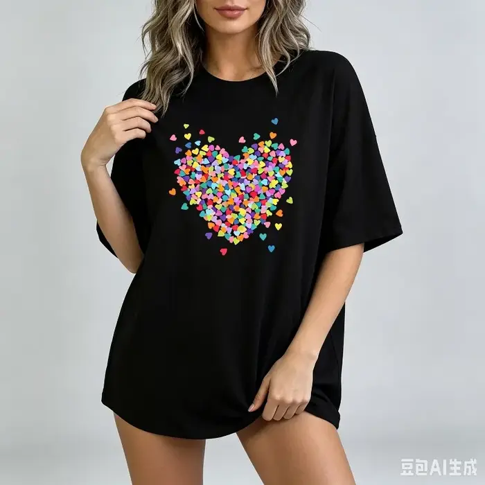 T-shirt coloré à imprimé cœur pour femme