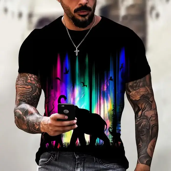 T-shirt à manches courtes imprimé animal 3D pour hommes
