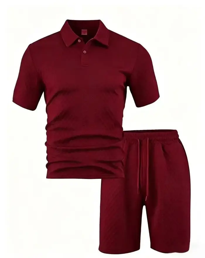 Nouvelle collection été 2025 : Ensemble décontracté pour homme – Polo à revers, chemise à manches courtes et short, texture jacquard