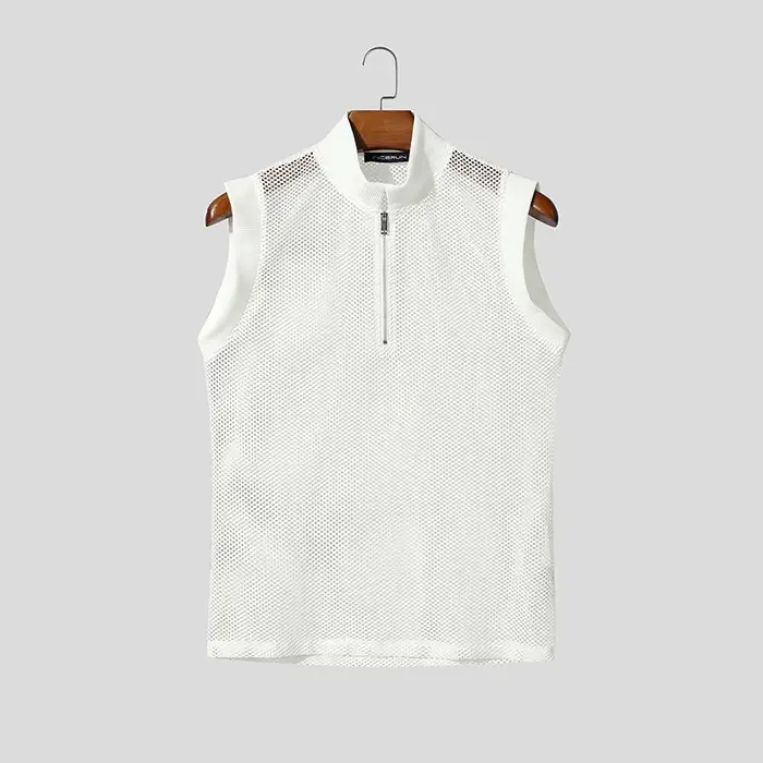 INCERUN Débardeurs Homme Évidés Transparents Été Streetwear Sexy Fermeture Éclair 2026 Tops Tendance Vêtements