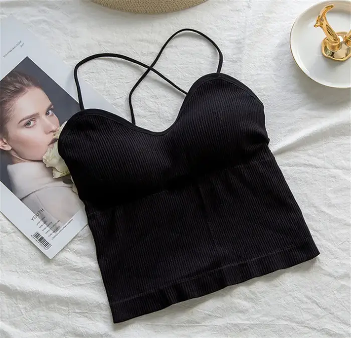 Débardeur en tricot côtelé pour femmes, haut d'été, soutien-gorge tricoté côtelé, dos nu, décontract