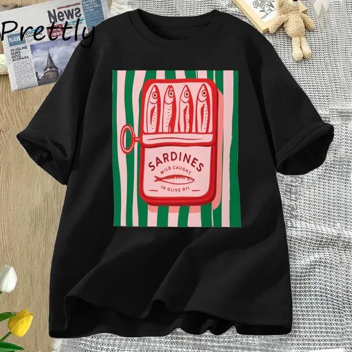 Sardines T-shirt tendance italie amoureux T-shirt femme homme coton à manches courtes Harajuku T-shi