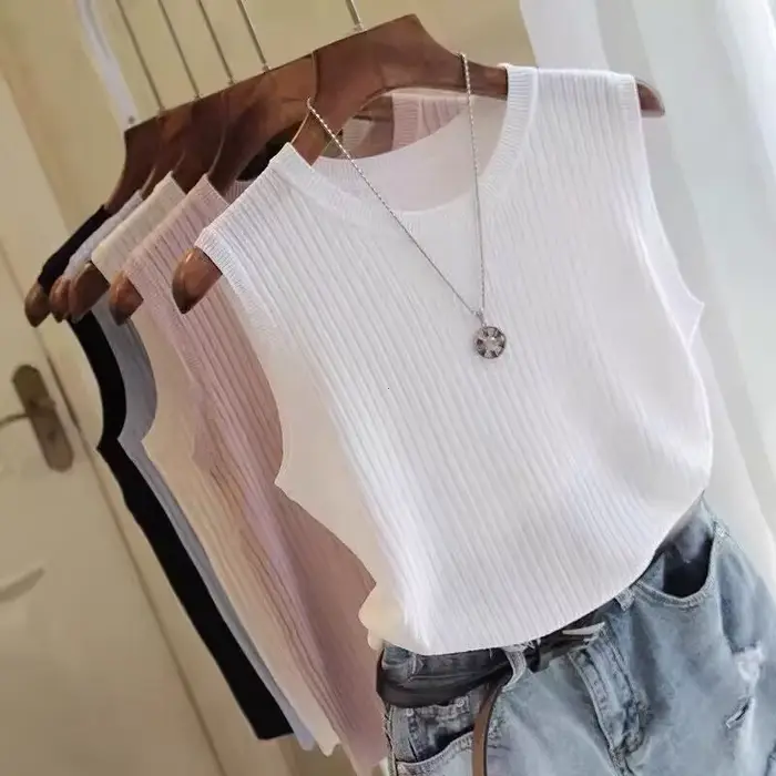 Haut à col rond pour femmes, chemise coréenne, vêtements d'été