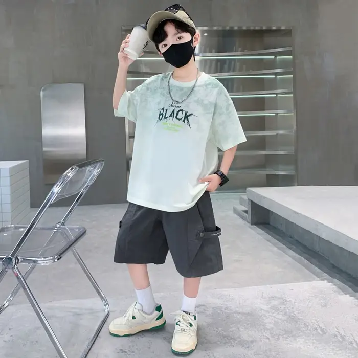 Ensemble 2 pièces d'été pour adolescents : T-shirt tie-dye à col rond et short cargo décontracté – T