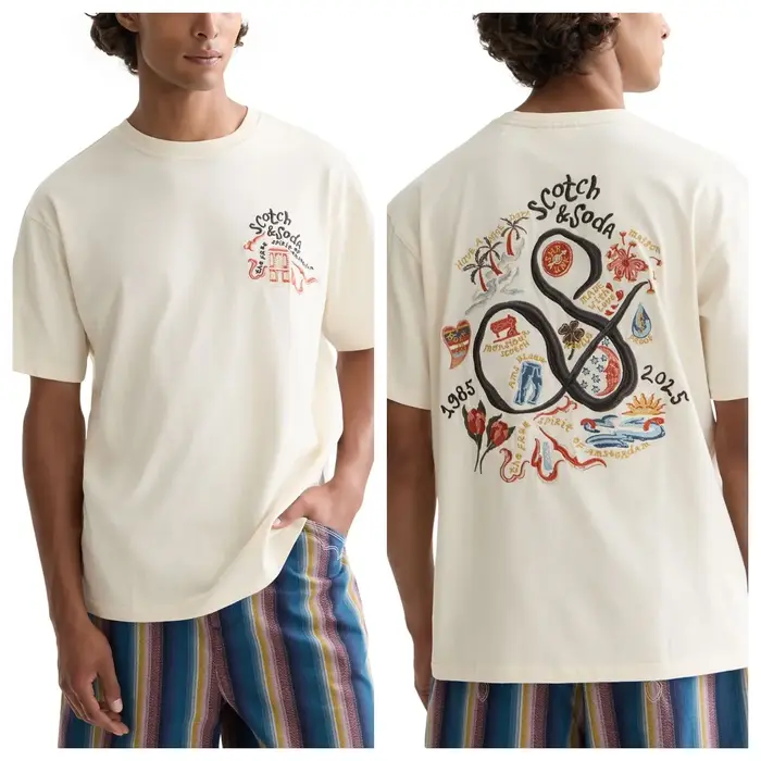 Scotch & Soda T-shirt à manches courtes pour le 40e anniversaire, style unisexe de luxe haut de gamm