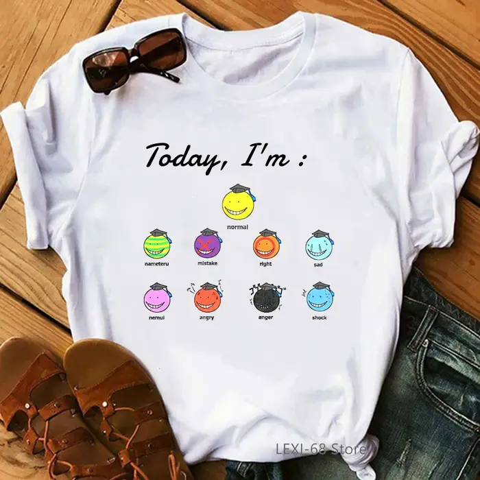 T-shirt graphique humoristique pour femme, imprimé lettre, Koro Sensei Bruh Face, aujourd'hui je sui